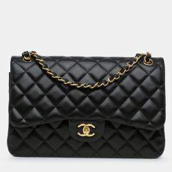 Pre Owned Chanel Black Jumbo Classic Lambskin Double Flap