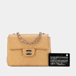 Pre Owned Chanel Brown Mini Square Classic Lambskin Single Flap