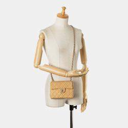 Pre Owned Chanel Brown Mini Square Classic Lambskin Single Flap