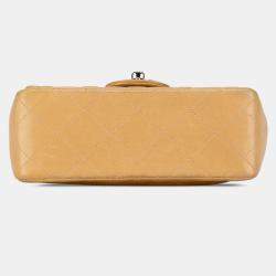 Pre Owned Chanel Brown Mini Square Classic Lambskin Single Flap