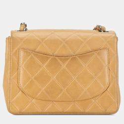 Pre Owned Chanel Brown Mini Square Classic Lambskin Single Flap