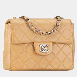 Pre Owned Chanel Brown Mini Square Classic Lambskin Single Flap