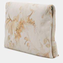 Pre Owned Chanel Cream XL Printed Canvas and Striped Lambskin Foldover Clutch