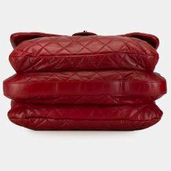 Pre Owned Chanel Red Maxi Lambskin 3 Accordion Flap