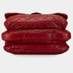 Pre Owned Chanel Red Maxi Lambskin 3 Accordion Flap