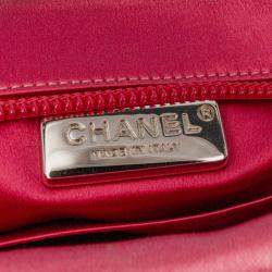 Pre Owned Chanel Pink Satin Diamante Camellia Clutch with Chain
