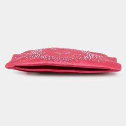 Pre Owned Chanel Pink Satin Diamante Camellia Clutch with Chain