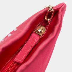 Pre Owned Chanel Pink Satin Diamante Camellia Clutch with Chain