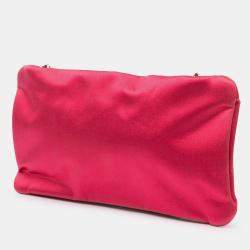 Pre Owned Chanel Pink Satin Diamante Camellia Clutch with Chain