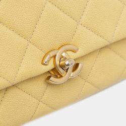 Pre Owned Chanel Yellow Small Quilted Caviar Chain Melody Flap