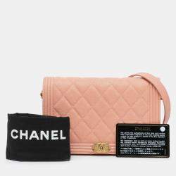 Pre Owned Chanel Pink Quilted Caviar Boy Wallet on Chain