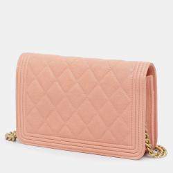 Pre Owned Chanel Pink Quilted Caviar Boy Wallet on Chain