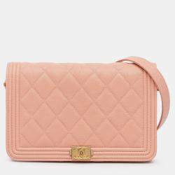 Pre Owned Chanel Pink Quilted Caviar Boy Wallet on Chain
