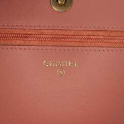 Pre Owned Chanel Pink Quilted Caviar Boy Wallet on Chain