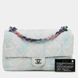 Pre Owned Chanel Blue Quilted Jungle Jeans Flap