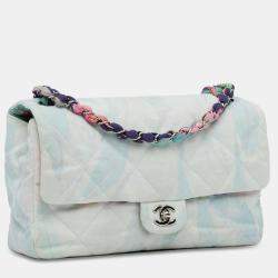 Pre Owned Chanel Blue Quilted Jungle Jeans Flap