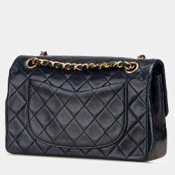 Pre Owned Chanel Blue Small Classic Lambskin Double Flap