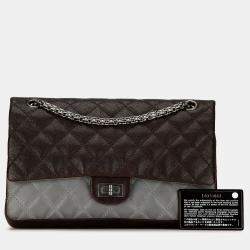 Pre Owned Chanel Brown Caviar and Iridescent Calfskin Reissue 2.55 Double Flap 226