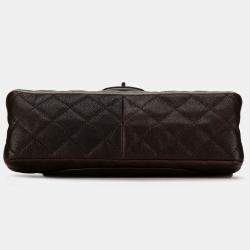 Pre Owned Chanel Brown Caviar and Iridescent Calfskin Reissue 2.55 Double Flap 226