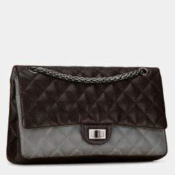 Pre Owned Chanel Brown Caviar and Iridescent Calfskin Reissue 2.55 Double Flap 226