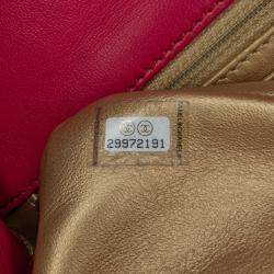 Pre Owned Chanel Pink Mini Square Classic Lambskin Pearl Crush Single Flap