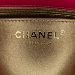 Pre Owned Chanel Pink Mini Square Classic Lambskin Pearl Crush Single Flap