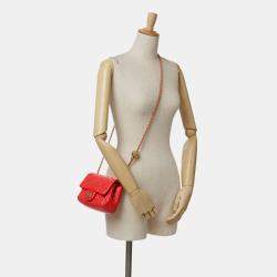 Pre Owned Chanel Red Mini Square Classic Lambskin Pearl Crush Single Flap