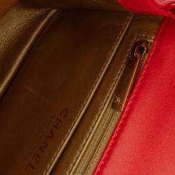 Pre Owned Chanel Red Mini Square Classic Lambskin Pearl Crush Single Flap