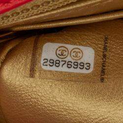 Pre Owned Chanel Red Mini Square Classic Lambskin Pearl Crush Single Flap
