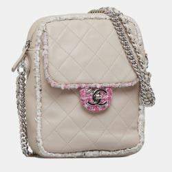 Pre Owned Chanel Pink Elegant Tweed Crossbody