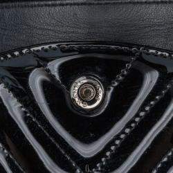 Pre Owned Chanel Black Medium Classic Chevron Patent Double Flap