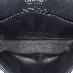 Pre Owned Chanel Black Medium Classic Chevron Patent Double Flap