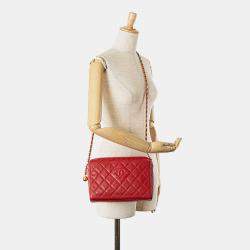 Pre Owned Chanel Red CC Quilted Caviar Chain Camera Bag