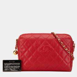 Pre Owned Chanel Red CC Quilted Caviar Chain Camera Bag