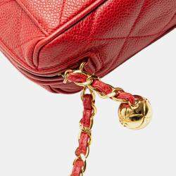 Pre Owned Chanel Red CC Quilted Caviar Chain Camera Bag