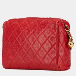 Pre Owned Chanel Red CC Quilted Caviar Chain Camera Bag