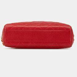 Pre Owned Chanel Red CC Quilted Caviar Chain Camera Bag