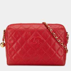 Pre Owned Chanel Red CC Quilted Caviar Chain Camera Bag