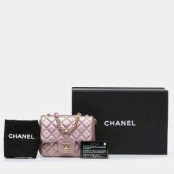 Pre Owned Chanel Pink Mini Square Classic Metallic Calfskin Single Flap