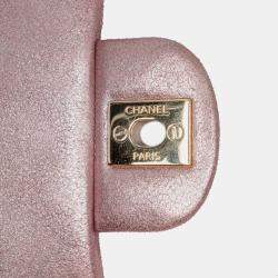 Pre Owned Chanel Pink Mini Square Classic Metallic Calfskin Single Flap