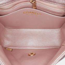 Pre Owned Chanel Pink Mini Square Classic Metallic Calfskin Single Flap