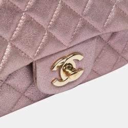 Pre Owned Chanel Pink Mini Square Classic Metallic Calfskin Single Flap