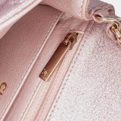 Pre Owned Chanel Pink Mini Square Classic Metallic Calfskin Single Flap
