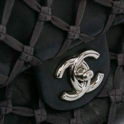 Pre Owned Chanel Black Jumbo Calfskin Canebiers Net Flap