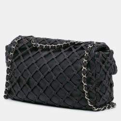 Pre Owned Chanel Black Jumbo Calfskin Canebiers Net Flap