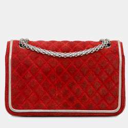 Pre Owned Chanel Red Medium Suede Re-issue 2.55 Double Flap
