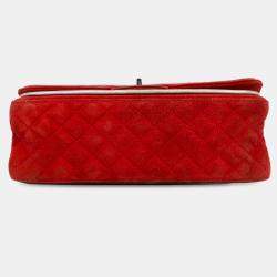 Pre Owned Chanel Red Medium Suede Re-issue 2.55 Double Flap