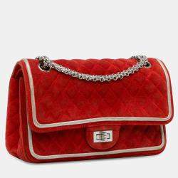 Pre Owned Chanel Red Medium Suede Re-issue 2.55 Double Flap