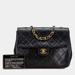 Pre Owned Chanel Black Square Quilted Lambskin Single Flap