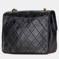 Pre Owned Chanel Black Square Quilted Lambskin Single Flap